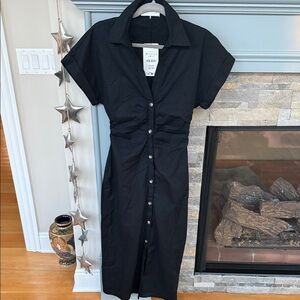 Zara Black Midi Dress with Button Detail